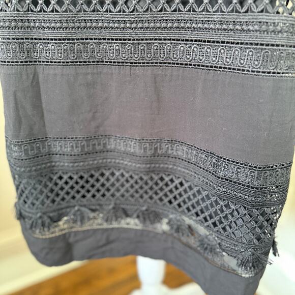LOFT Black Lined Embroider Fringe Dress Sz XS Viscose Halter - Picture 3 of 7